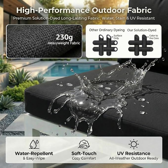 RADIATA 9 Pcs Large Modern Aluminum Outdoor Sofa with Rectangular Fire Pit Table, 29" Deep Wide Seat, 500 lbs Durable Sectional Set for Heavy People, All-Weather Patio Furniture Set for Terrace, Black