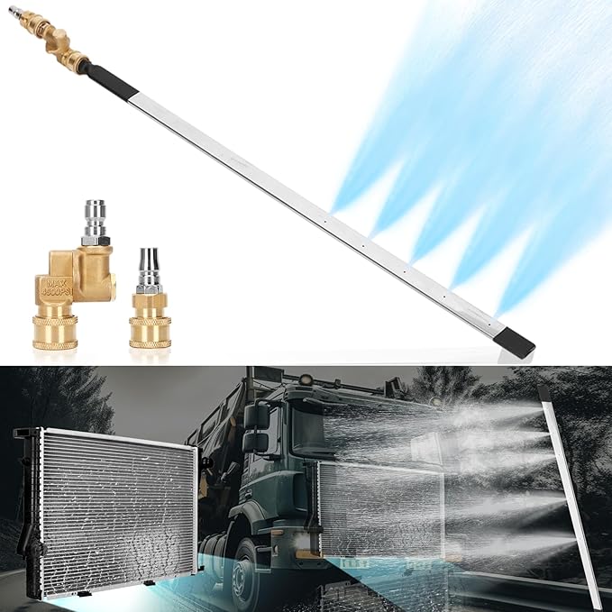 39" Upgraded Radiator Cleaning Wand with Two 1/4''Quick Coupler, Water and Air Dual-Use 4500 PSI Pressure Washer Tool Set for Car,Truck and Other Vehicles