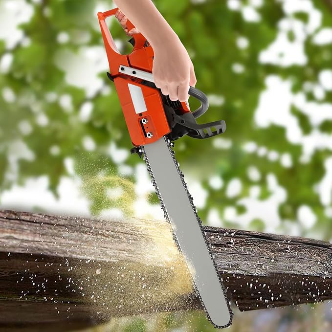 65cc Gasoline Power Chainsaw, 3.4kw 2-Stroke Fule Logging Cutter, 2700RPM Wood Saw Timber Feller with 24 inch Guide Bar for Tree Felling Backyard Clearing Outdoor Pruning