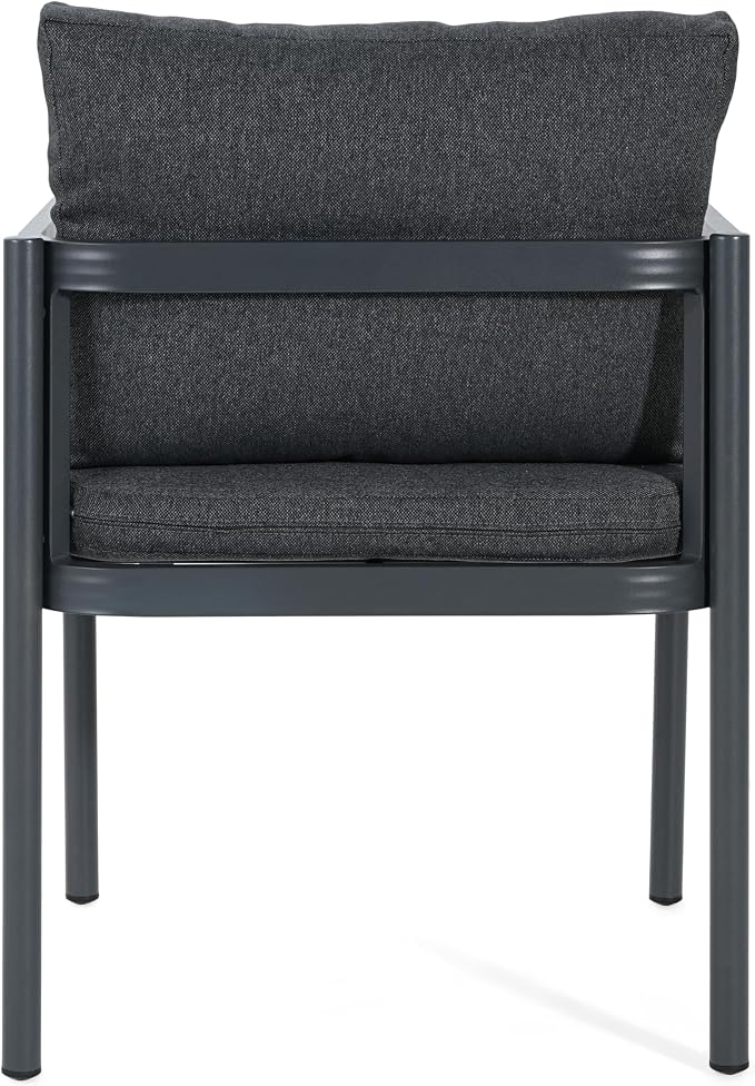 Christopher Knight Home Yoshi Acacia Wood Outdoor Dining Set for 6, 7 Piece Patio Dining Table and Chair Set, Metal Outdoor Dining Armchair and Table Set with Removable Cushion, Black+Grey+Teak