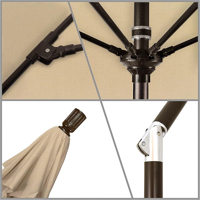 California Umbrella 9' Round Aluminum Pole Fiberglass Rib Market Umbrella, Crank Lift, Collar Tilt, Bronze Pole