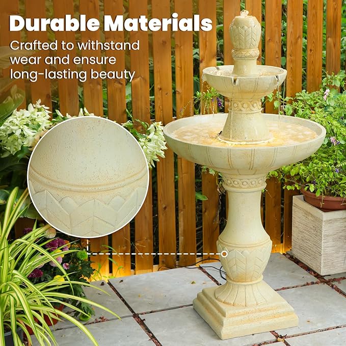 Sunlinua 45.28H 3-Tier Outdoor Water Fountain with LED Lights Large Italian Resin Garden Fountain for Patio Yard Weather-Resistant Cascading Waterfall Feature with Quiet Pump