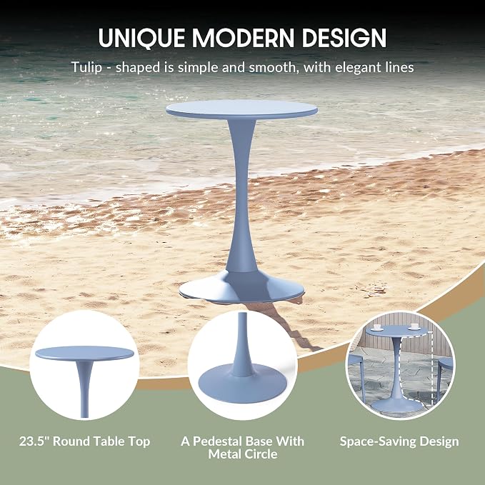 WestinTrends Playa 23.5" Round Outdoor Indoor Metal Cocktail Dining Table, French Blue