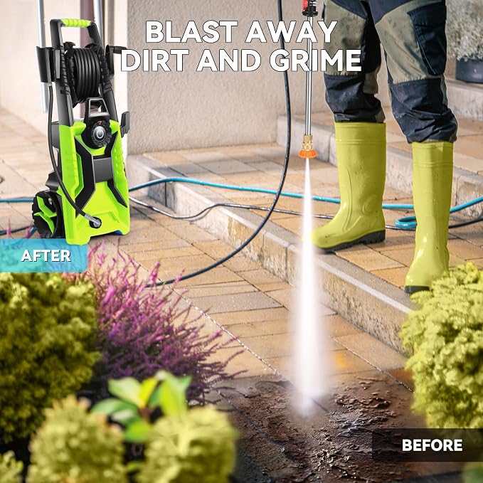 5000 PSI Adjustable Electric Pressure Washer, 2026 New Power Washer Pressure Adjustable (2500PSI-5000PSI) with 33ft Pressure Hose, 4 Nozzle and Detergent Tank for Cars, Upgraded Green