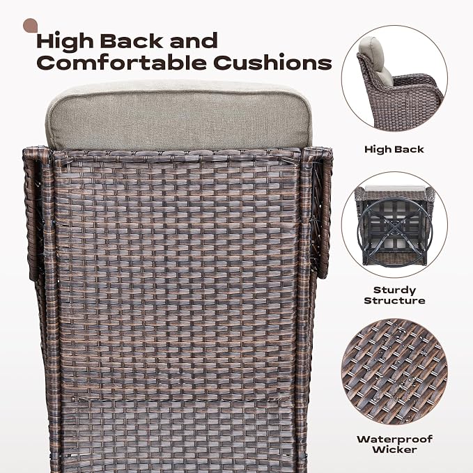 Rilyson Wicker Outdoor Patio Furniture Set - 8 Piece Patio Conversation Sets with Swivel Rocker Chairs, Ottomans, Sofa and Coffee Table, 6 inch Cushions, Deep Seating, for Porch Deck Brown/Beige