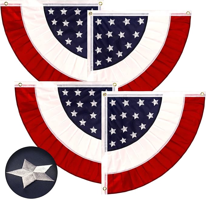 G128-2 Sets: USA Pleated Fan Flag Star 1.5x1.5FT Center Quarter Circle Embroidered Polyester Stars and Stripes