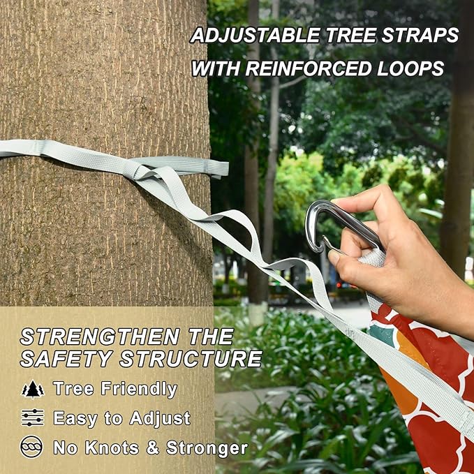Camping Hammock Outdoor Hammocks for Outside Trellis Lattice Red Orange Beach Trees Portable Lightweight with Pockets Tree Straps Indoor
