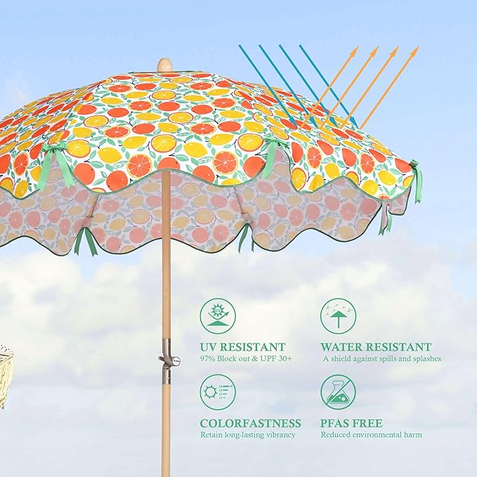 LAGarden Fringe Patio Umbrella with Carry Bag & Cover Vintage Wood for Event Outdoor Garden Yard Wedding Bistro Table