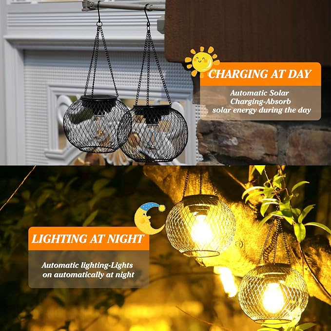 Solar Lantern Outdoor Waterproof, KagoLing Upgraded Hanging Solar Lights Outdoor Garden Decorations Decorative Lighting Solar Powered Waterproof Tree Lantern for Garden Yard Patio Pathway, 4 Pack | Hanging Solar Lights Outdoor Garden Decorations Lighti...