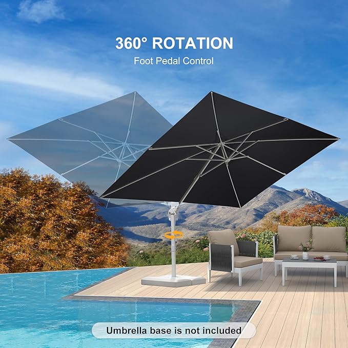 PURPLE LEAF 9' × 11.5' Patio Umbrella White Cantilever Umbrella Aluminum Square Outdoor Offset Umbrella Hanging Windproof with 360° Rotation for Garden Deck Pool, Grey