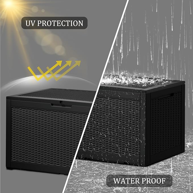 Outdoor Storage Box, 110 Gallon Resin Deck Box Waterproof for Patio Furniture, Garden Tools and Pool Accessories, Lockable UV-Resistant Storage Bin Bench Cabinet for Outside, Black