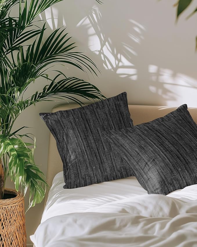 Outdoor Waterproof Throw Pillows 16x16in, Minimalist Obsidian Black Patio Pillows Pack of 2,Decorative Pillow Covers with Insert,Pillow Cushion Case for Garden Couch Sofa Vintage Linen Weave Textured