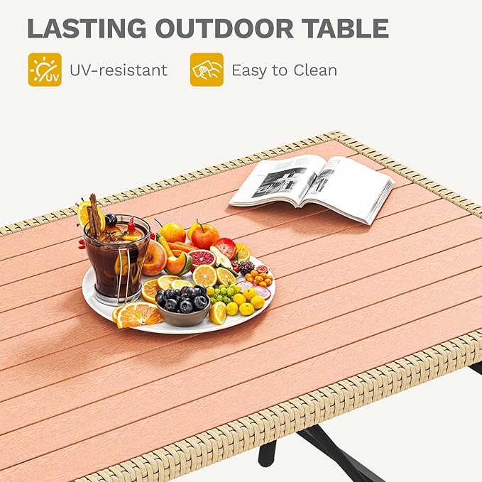 YITAHOME 9PCS Wicker Patio Furniture Set with Ottomans & Plastic Wood Dining Table, Modular Outdoor Sectional Sofa, All-Weather Rattan Sofa with Soft Cushions for Deck Backyard (Light Brown+Beige)