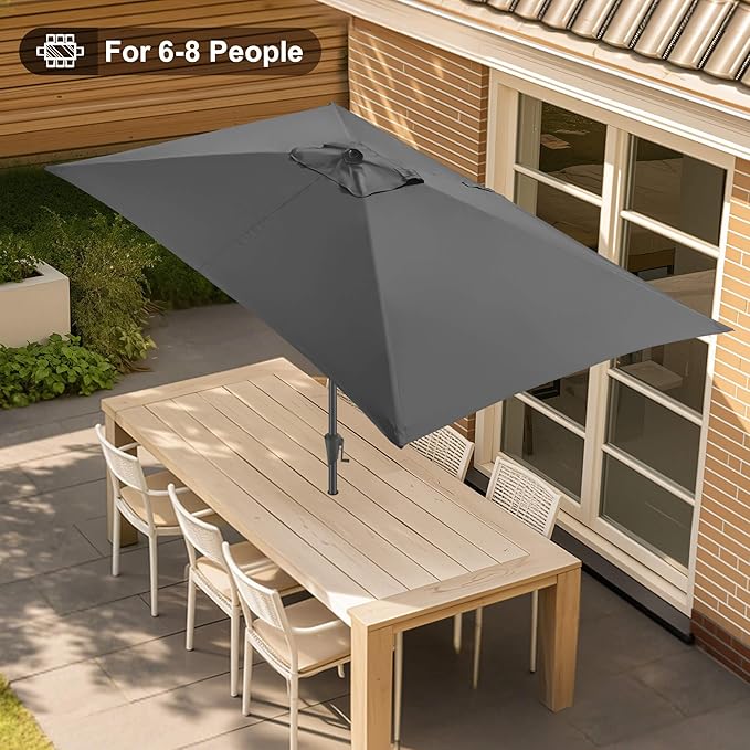 6.5 x 10 FT Rectangular Patio Umbrella - Rectangle Umbrella Outdoor with Tilt and Crank, UV Protection, Table Umbrella for Deck, Backyard, Pool and Beach, Anthracite