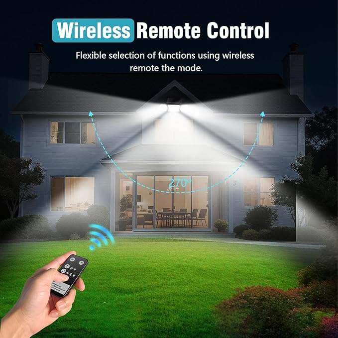 Solar Lights Outdoor Waterproof- 2800LM 200LED Solar Motion Sensor Lights, 3 Heads & 3 Modes Flood Lights, 270° Wide Angle Solar Powered Security Lights for Yard, Garage(3 Pack)