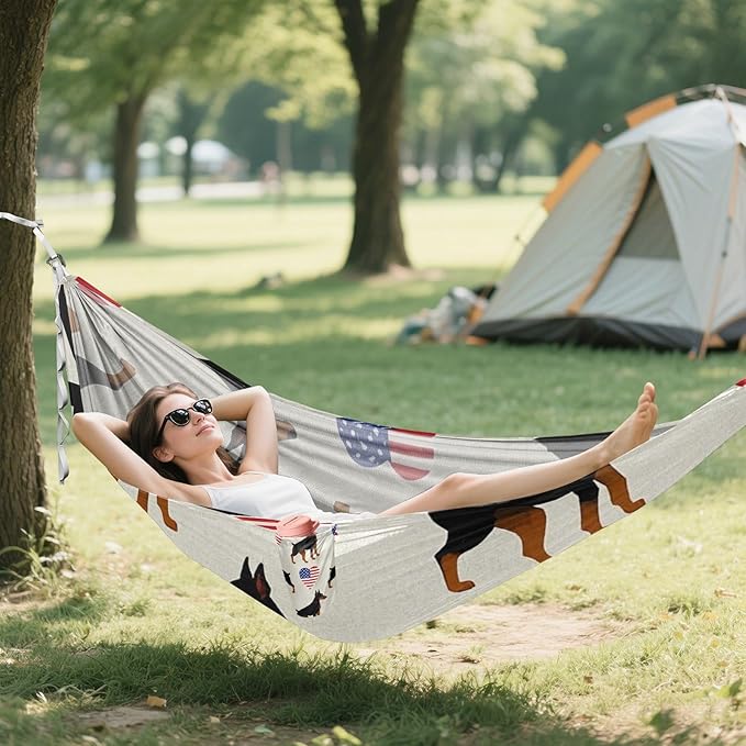 4th of July Independence Day Brown Doberman 330lb Capacity Outdoor Hammock Tree Hammock for Outside Patio Garden hamaca para Patio Exterior