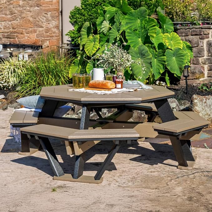 DutchCrafters Poly Patio Picnic Table - Outside Table for Adults & Kids, Seats 8, UV Resistant and Heavy Duty Plastic Tables, Durable Outdoor Furniture, Amish Made in USA