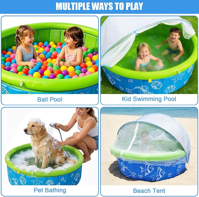 Mostop Kiddie Pool with Canopy: 47in Foldable Toddler Pool with Sprinkler & Mosquito Net,Pop Up Baby Beach Pool with Shade,Portable Swimming Pool for Kids,Outdoor Summer Essentials for Beach, Backyard