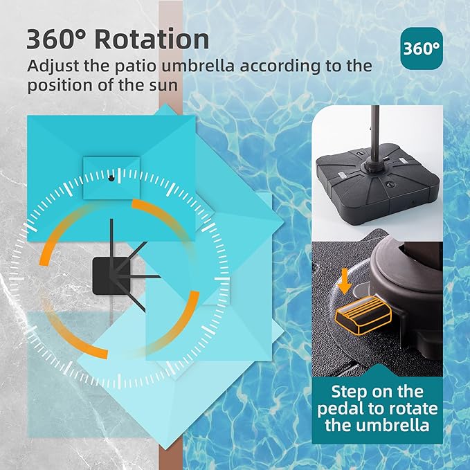 9x12 FT Patio Umbrella with Weighted Base and LED Lights Cantilever Outdoor Large Heavy Duty Rectangle Aluminum Offset Umbrellas Double Top 360 Rotation for Pool Deck Garden, Turquoise