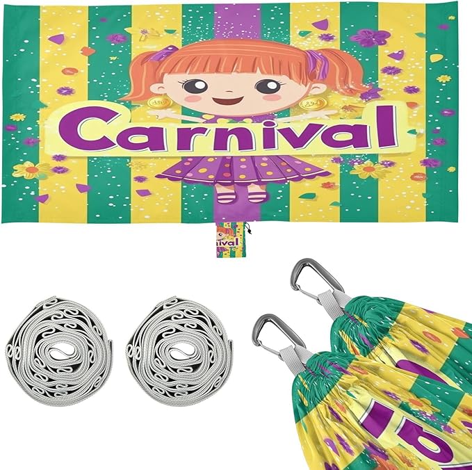 Mardi Gras Carnival Little Doll Coin Floats Outdoor Hammock with Tree Straps Tree Hammock for Outside Beach Patio Garden