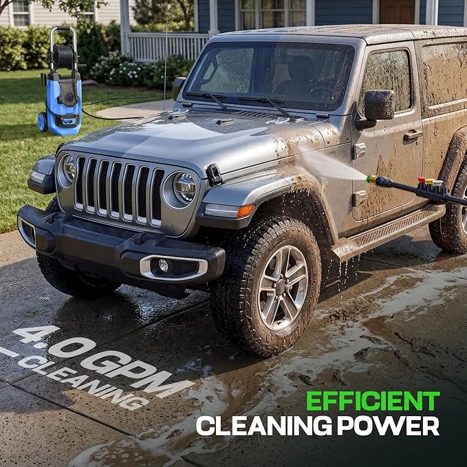 Electric Pressure Washer 5000 PSI Adjustable Pressure, Power Washer Electric Powered with 33ft Pressure Hose, 4 Nozzles and 500ml Foam Cannon, Powerwashers for Home, Blue