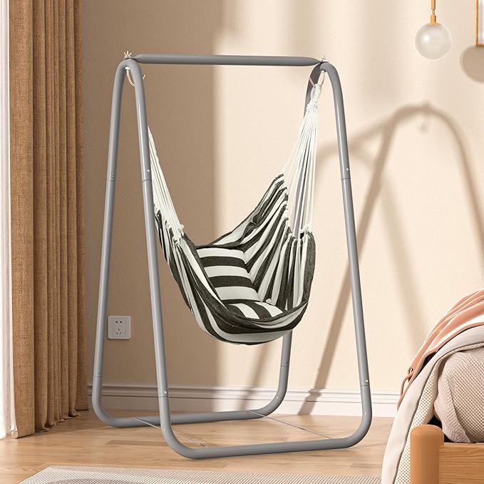 220Lbs Hammock Chair with Stand,Heavy-Duty Steel Hammock,Space Saving, Multi-Use Swing Chair for Outdoor Indoor(Without Pillow)