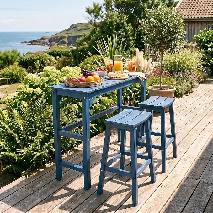 Stoog All-Weather Bar Stools Set of 2, 28" Outdoor Barstools with 400 lbs Capacity, Low Maintenance HIPS Patio Furniture for Kitchen Counter, Deck & Garden, Blue