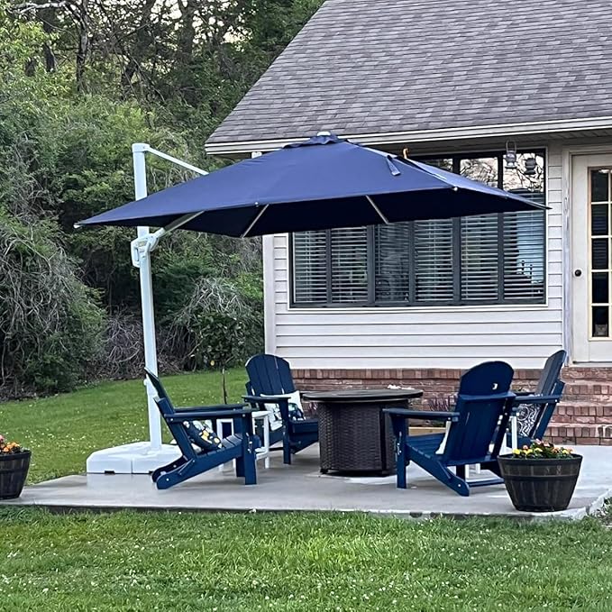 PURPLE LEAF 9 FT White Patio Umbrella Cantilever Umbrella Aluminum Square Outdoor Offset Umbrella Hanging Windproof with 360° Rotation for Garden Deck Pool, Navy Blue