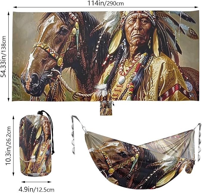 FRMG Native American Indian Camping Hammock 500 lbs Capacity Portable Hammocks with Tree Straps & Attached Carry Bag, Camping Essentials Gear 2014085a