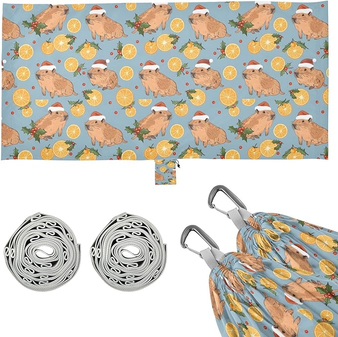 Camping Hammock Outdoor Hammocks for Outside Capybaras Tangerine Beach Trees Portable Lightweight with Pockets Tree Straps Indoor