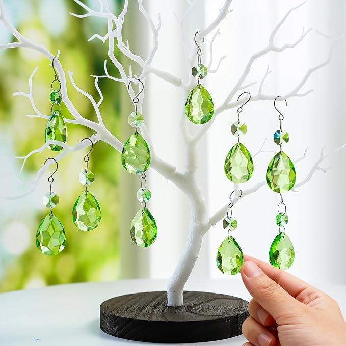 10 Pcs Green Crystal Bauhinia Suncatcher Prisms Chandelier Window Decor | Green Crystal Bauhinia Prisms Suncatcher Pendants 3 Inch Chandelier Beads Replacement Hanging for Window Garden Wedding Decor