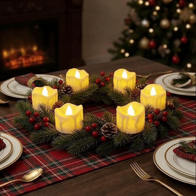 12 Pack Timer Tea Lights Candles Battery Operated, Flameless Flickering LED Timer Votive Tealight, Outdoor Flicker Electric Fake Candles Bulk for Christmas Halloween Pumpkin Light Decorations