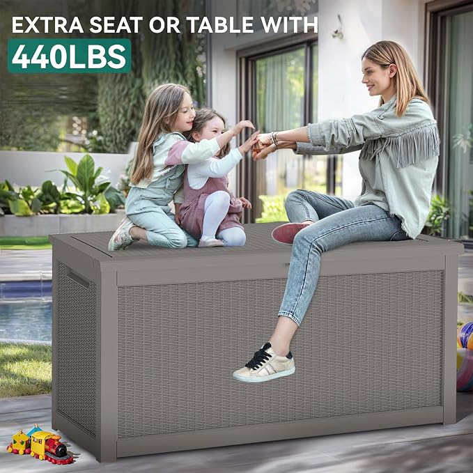 260 Gallon Waterproof Outdoor Storage Box, UV-Resistant & Lockable Lid | Resin Deck Box, Heavy-Duty Large Patio Outside Cushions for Garden Tools, Pool Accessories, Delivery, Chest, Toys, Furniture