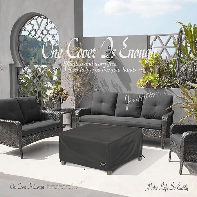 JinHrtoyi Patio Square Table Cover,40Wx40Dx23H Inches 100% Waterproof Heavy Duty Outdoor Coffee Table Cover,Black Minimalism Style Outdoor Furniture Covers