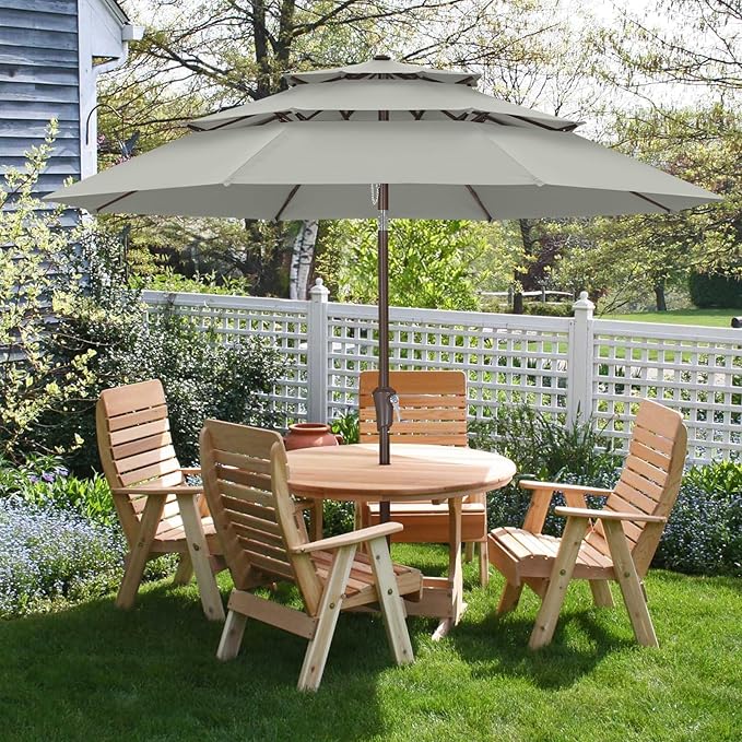 ABCCANOPY 9Ft 3 Tiers Market Umbrella, Outdoor Table Umbrella for Patio, Deck, Backyard (Gray)