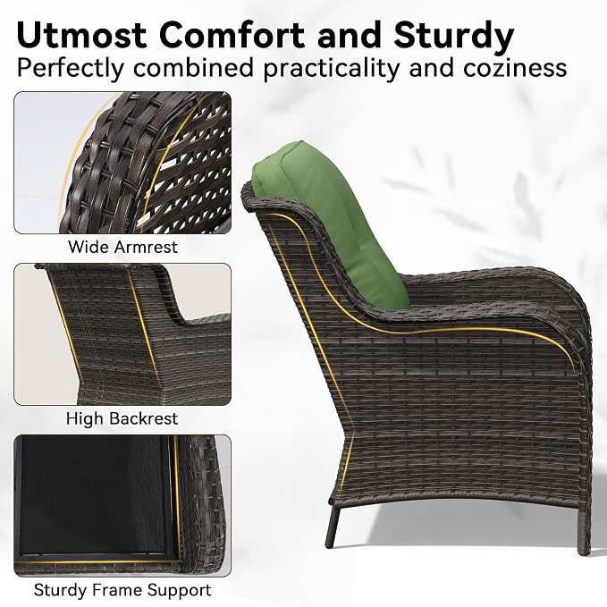 4-Piece Outdoor Couch Set, Includes Wicker Patio Sofa with Thickened Olefin Cushions, High Back and Deep Seating, Hand-Woven PE Rattan and 2 Ottomans, 1 Coffee Table for Porch, Deck