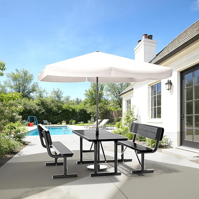 6FT Outdoor Metal Picnic Table with 2 Benches,Heavy Duty Rectangular Picnic Table Set for Outside, Waterproof Commercial Restaurant Table Furniture for Park, Campfield, Patio, Garden, Yard