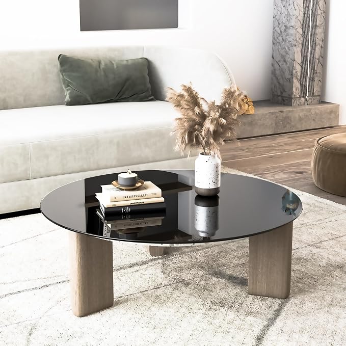 36 Inch Round Black Tempered Glass Table Top, Black Table Surface Protector, Safe 1/2" Thick-Beveled Polished Edge, Replacement Glass Top for Home, Office, Patio, Outdoor/Indoor