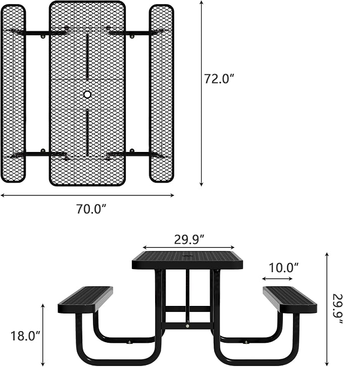 4FT & 6FT Outdoor Picnic Table, Rectangle Metal Picnic Table with Benches, Heavy-Duty Steel for Patio Garden Park Camping - Commercial & Residential Use, Weather Resistant, Easy Assembly (6FT)