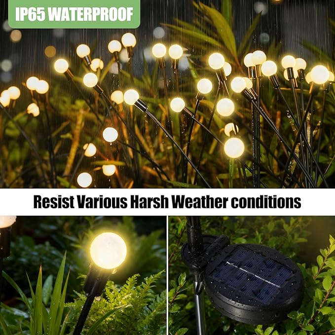 Solar Garden Lights, Solar Lights Outdoor, Firefly Light for Patio Decor,Yard Pathway Decoration, Warm White Lights(4 Pack-32 LEDs)