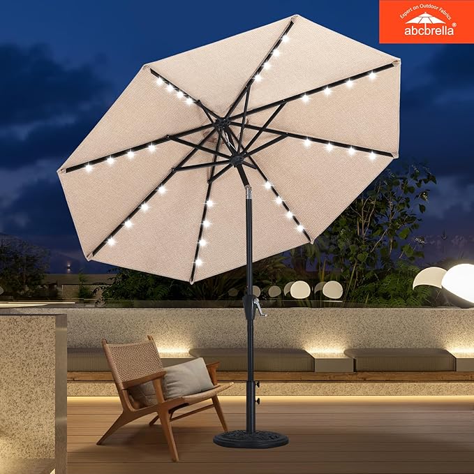 ABCCANOPY OLEFIN® 5-Year No Fading Patio Umbrella with Solar Lights (Lighe Beige)