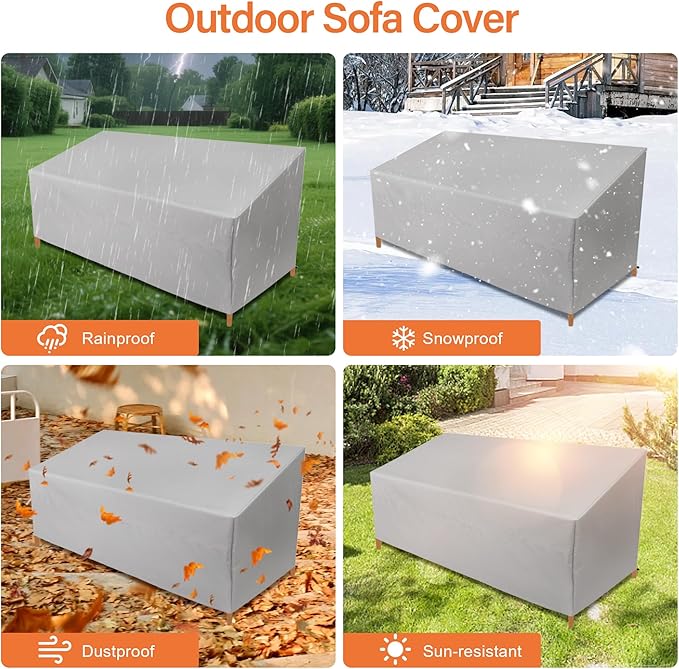 Patio Sofa Cover Waterproof, Heavy Duty 2 Seater Outdoor Bench Loveseat Cover,Patio Furniture Covers for Outside Sofa, Loveseat, Couch, Bench and Glider (Grey, 62.5"Lx35"Wx24/36"H)