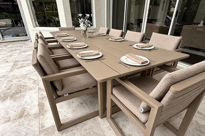 PURPLE LEAF Outdoor Dining Set for 10 Aluminum Oversize Patio Furniture Table and Chairs Set with All Weather Thick Cushion Rectangular Patio Dining Sets for Large Backyard Garden Poolside, Khaki