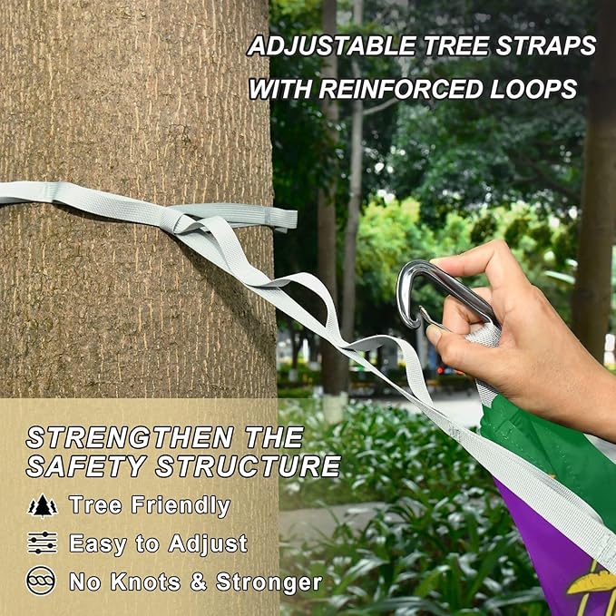 Mardi Gras Purple Green 330lb Capacity Camping Hammock with Portabl Carry Bag Backyard Hammock for Camping & Hiking Essential hamaca de Algodon para Jardin