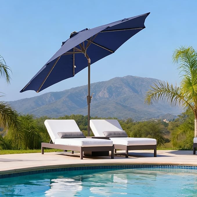9FT Solar-Powered LED Patio Umbrella with Tilt Crank,Outdoor Market Umbrella with 32 Lights,Sunshade for Deck, Garden and Pool