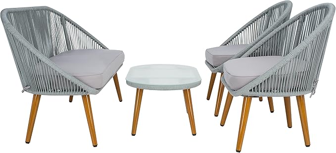 SAFAVIEH Outdoor Collection Halcott Grey Rope/Grey Cushion 4-Piece Conversation Patio Set