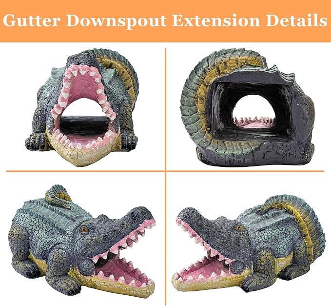 Teaeeno Alligator Decor Statue Gutter Downspout Extension Decorative,Crocodile Gutter Animal Statue Outdoor Decor,3"×4" Rain Gutter Downspout Splash Block,Garden Splash Block Outdoor Sculpture (Green)