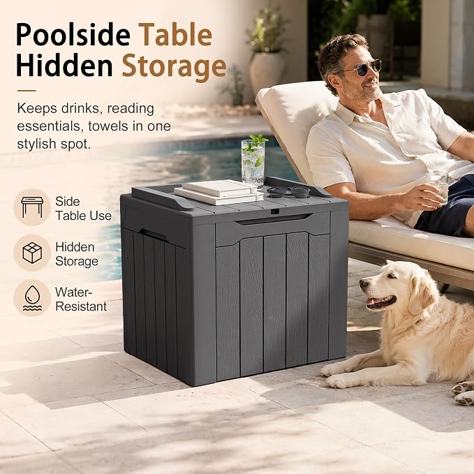 JUMMICO 31 Gallon Resin Deck Box Waterproof Indoor Outdoor Storage Boxes for Patio Furniture Cushions and Garden Tools (Gray)