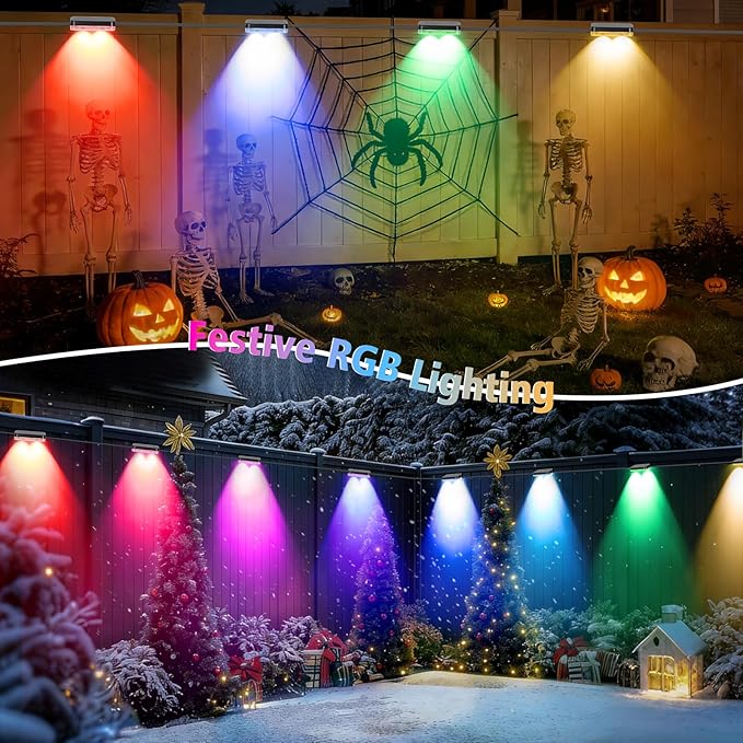 ZAIYW Outdoor Fence Lights 100ft 16 Pack, Smart RGB Build in Chip Color Changing Deck Lights with Timer Remote APP, Plug in LED String Lights Waterproof for Backyard Garden Patio Decor