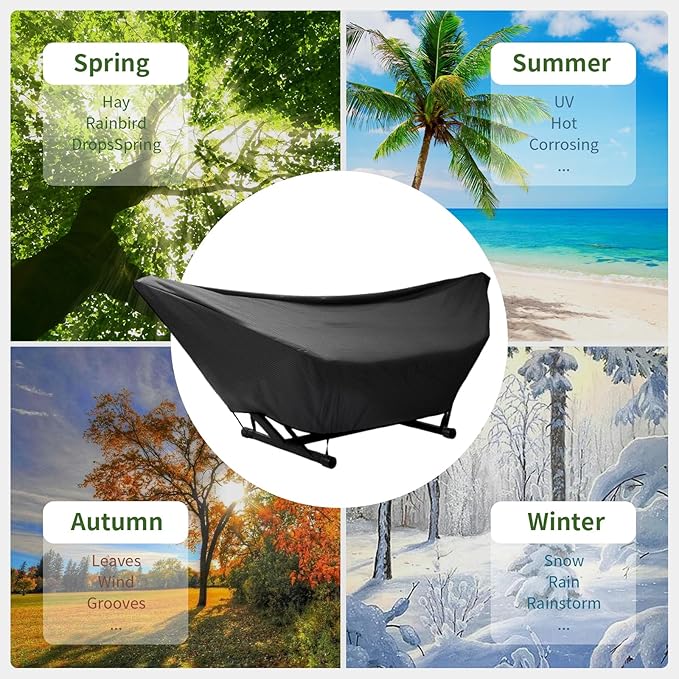 Hammock Cover Waterproof,10-15FT Outdoor Hammock Covers with Elastic Ropes,Adjustable Buckle and Zip,420D Oxford HammockBeds Cover for Garden,Patio,Beach Hammocks Stand (Black, 13-14FT)